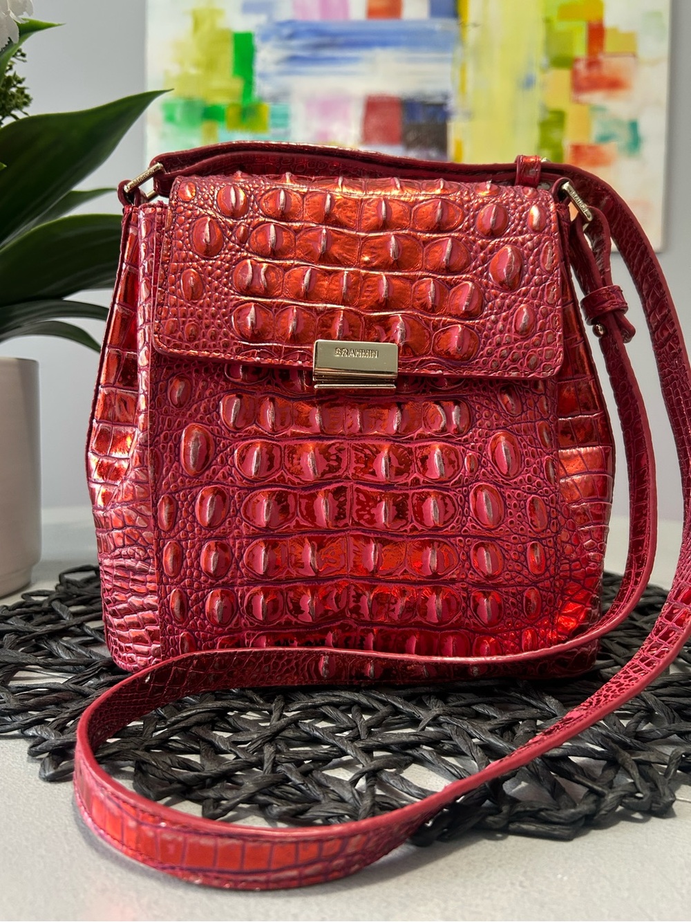 ♥️ Brahmin Margo Metallic Red Dragon Crossbody & Matching Small Veronica Wallet - Picture 4 of 15